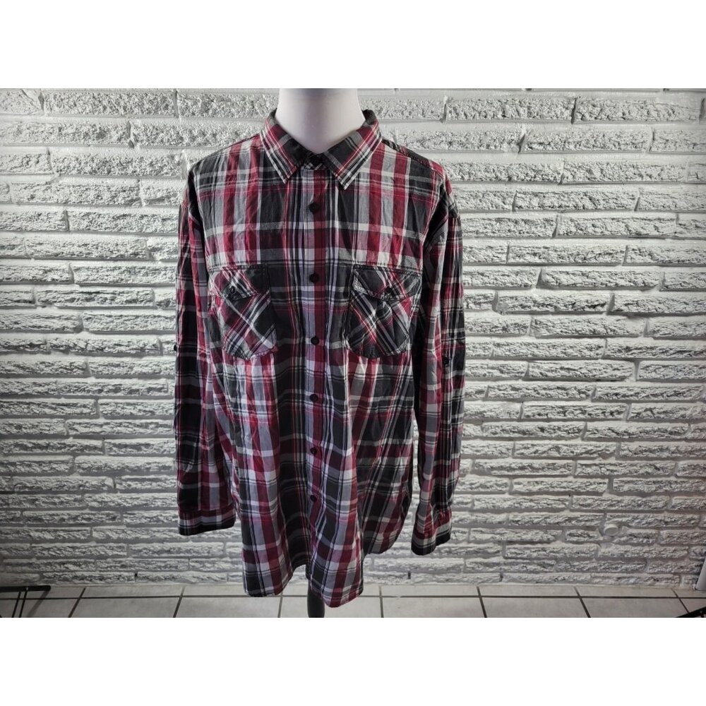 Eighty Eight Mens Shirt 4X Button Up Long Sleeve Burgundy Plaid Pockets PLA107XE